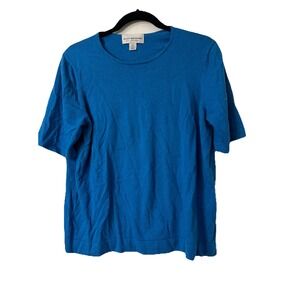 August Max Woman Cashmere Silk Soft Knit Round‎ Neck Sweater Sz X Short Sleeve